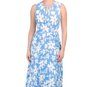 Donna Morgan Mixed Print Tie Neck Dress w/Pleats